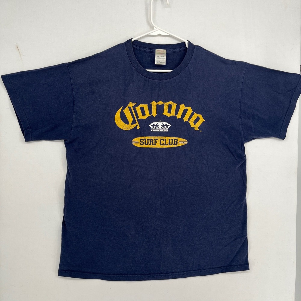 Corona Surf Club T-Shirt Mens XL Navy Blue Fruit of the Loom Heavy Cotton Tee